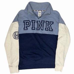 VS PINK Blue Logo Colorblock Collared Quarter Zip L Y2K Preppy Cozy Loungewear